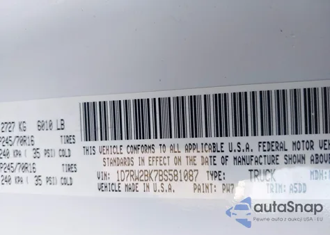 2011 Ram Dakota St from USA, damaged, VIN 1D7RW2BK7BS581087